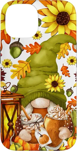 Vista 4 de iPhone 15 Hello Fall Gnomo para mujer, diseño de hojas de otoño, diseño de calabaza
