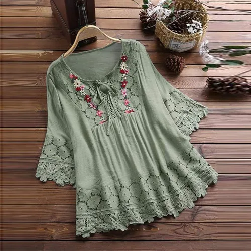 Vista 2 de Aniywn Camiseta de manga 34 con estampado floral y cuello redondo para mujer