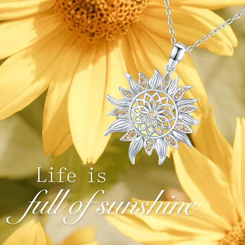Vista 3 de AOVEAO Collar de girasol de plata de ley S925, joyería de girasol, colgante de girasol, regalo de joyería de verano para mujeres y niñas, Plata