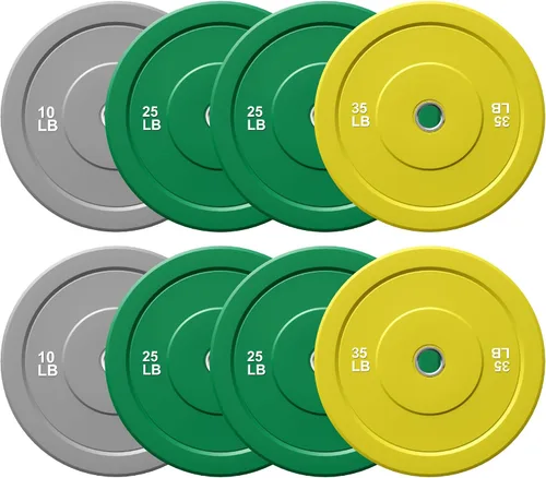 Vista 12 de Discos de Peso con Parachoques de Colores Discos de Peso Olímpicos de 2 Pulgadas, Juego de Discos de Peso de Goma de 10/15/25/35 lb