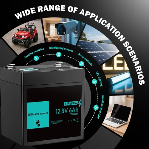Vista 8 de Batería de litio de 12 V 6 Ah, más de 3000 ciclos LiFePO4 BMS integrado de 10 A, ciclo profundo de 6 Ah, ideal para suministro de iluminación
