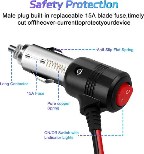 Vista 9 de Herfair Divisor de encendedor de cigarrillos para automóvil, adaptador de encendedor de cigarrillos de 2 enchufes, cable de extensión, puerto