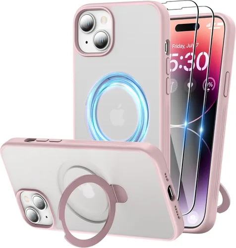 Vista 17 de Funda magnética para iPhone 15 con soporte, soporte de anillo invisible con protector de pantalla compatible con MagSafe Slim esmerilado mate, funda
