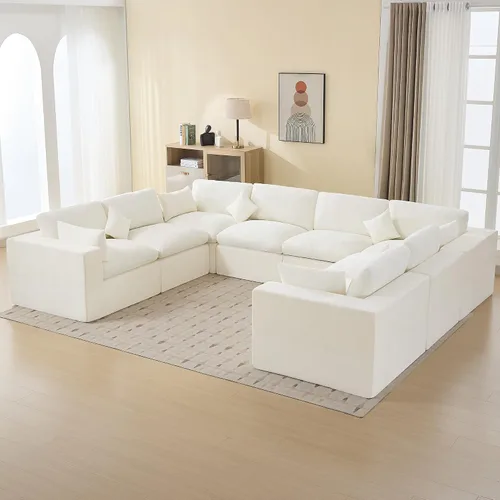 Vista 38 de WUTUTUEE Otomana Cloud de 33.5 pulgadas para sofá modular, cómodo reposapiés tapizado de felpilla con espuma viscoelástica, embalaje totalmente