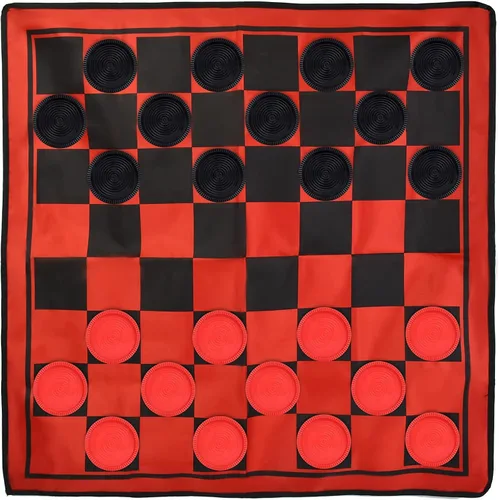 Vista 8 de Win SPORTS Juego de damas gigantes 3 en 1, Super Tic Tac Toe, incluye alfombra reversible con 24 damas, actividad interior y exterior para niños