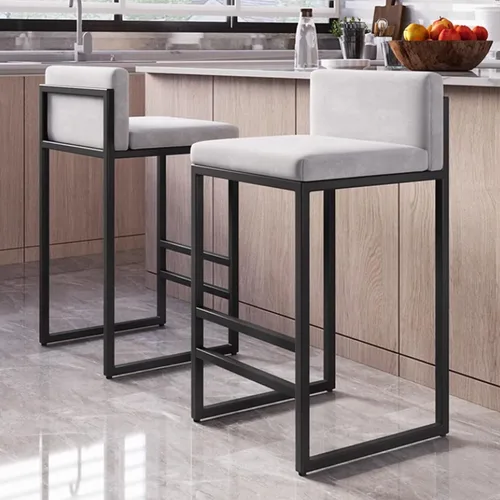 Vista 2 de Juego de 1/2 taburetes de bar, sillas de bar tapizadas de terciopelo con reposapiés, taburetes de encimera de cocina, marco de hierro de metal negro