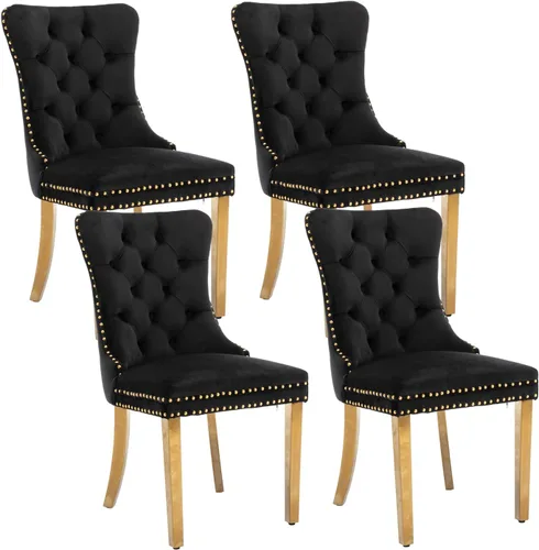 Vista 45 de Juego de 2 sillas de comedor de terciopelo beige, modernas sillas de cocina tapizadas