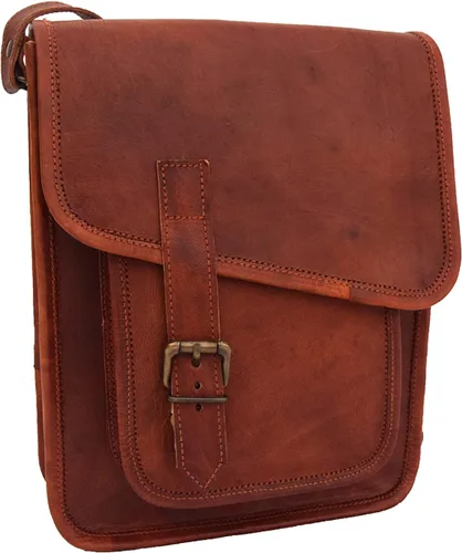 Vista 5 de Bolso bandolera de cuero genuino de 11 pulgadas para hombres y mujeres, unisex, para adolescentes, bolso bandolera para iPadTab Mini, Marrón