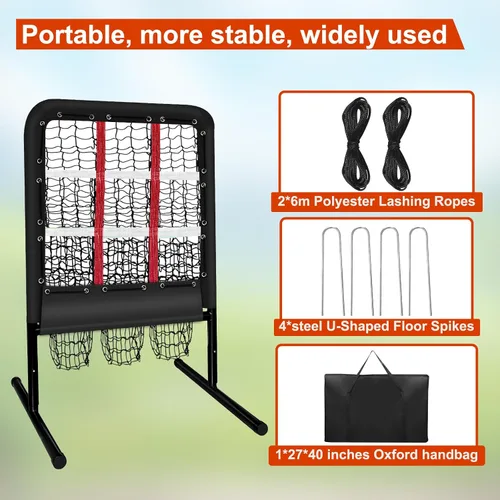 Vista 6 de 9 Hole Pitching Net with Strike Zone and Handbag, 2X3' Fixed by 4 Ground Stakes or 2 Sandbags. Adjustable Heights(39-46in) for Pitching Target Net