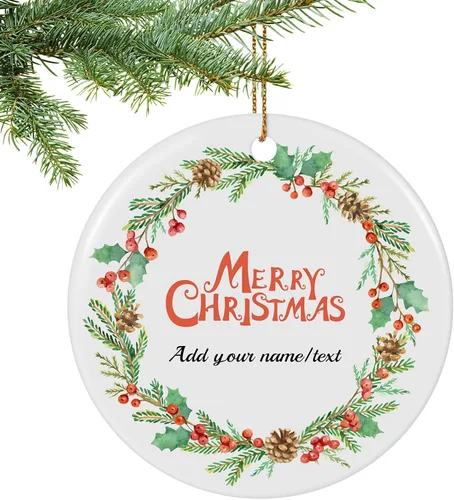 Vista 49 de Paquete de 4 adornos de Navidad personalizados 2025 de cerámica personalizada con foto y texto para decoración de árbol de Navidad, primera Navidad