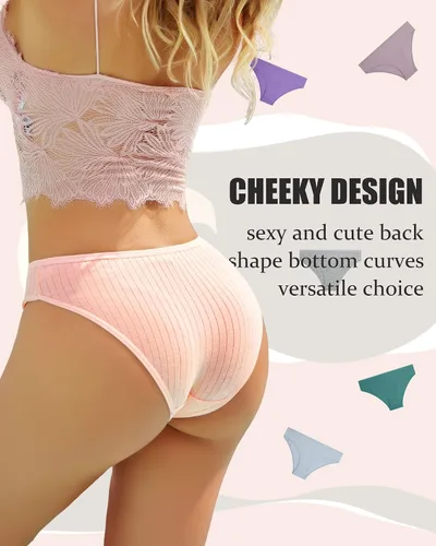 Vista 3 de FINETOO Ropa Interior de Algodón para Mujer, Sexy, de Cintura Baja, acanalada, Hipster, Transpirable, Suave, Bragas de Bikini para Niñas, Atrevidas