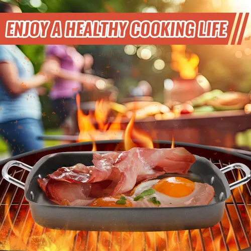 Vista 6 de Sartén para parrilla al aire libre – Sartén de parrilla de 11 pulgadas con asas, bandejas de parrilla para asar bandeja de barbacoa