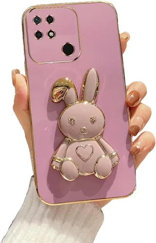 Vista 94 de Funda con soporte de conejo de corazón para Xiaomi Redmi A1, galvanizado suave TPU protector delgado a prueba de golpes con lindo conejito soporte