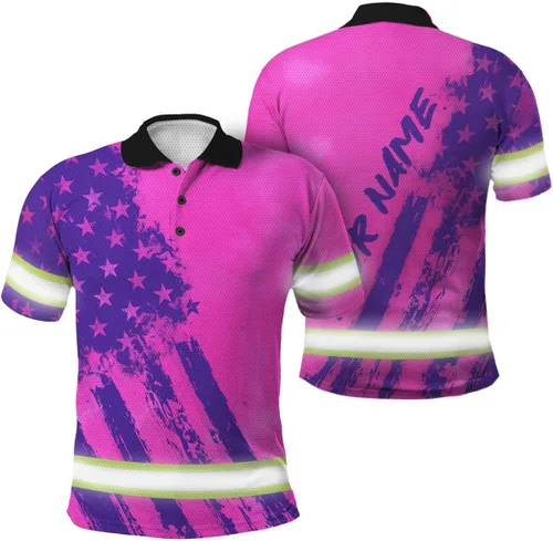 Vista 12 de Polo reflectante con bandera de camuflaje de alta visibilidad para hombres y mujeres, polo de seguridad para trabajo, patriótico