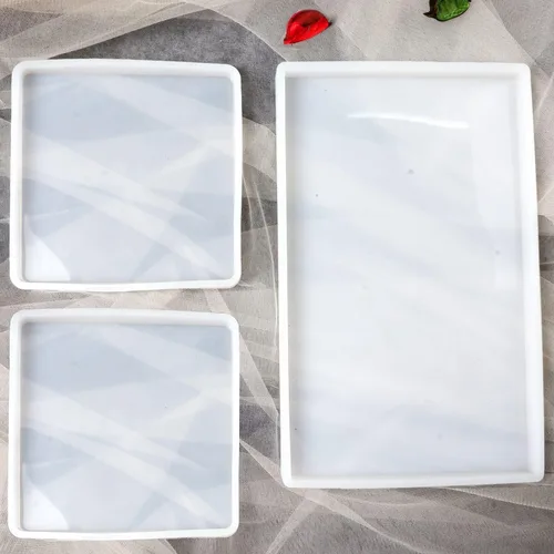 Vista 4 de Moldes grandes de resina de silicona, 3 moldes de resina de geoda de ágata, incluye 2 moldes cuadrados para posavasos cuadrados, molde rectangular