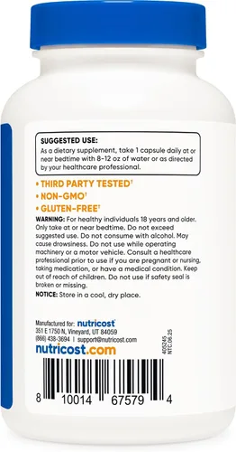 Vista 4 de Nutricost Melatonina 20mg, 240 Cápsulas, Sin OGM y Sin Gluten