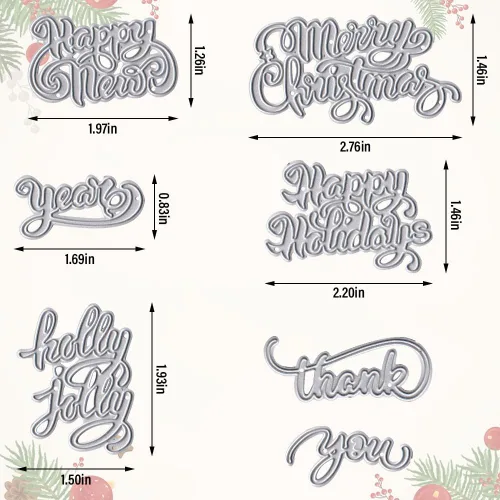 Vista 2 de ABTOLS 7 piezas de palabras navideñas Thinlits troqueladas de palabras navideñas en relieve, troqueles de corte de metal de acero al carbono