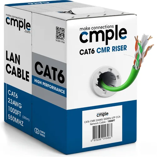 Vista 10 de Cmple - Cable Cat6 1000 pies a granel, cable Ethernet LAN Cat 6, cable de red UTP 23AWG CMR Riser 10Gbps 550 MHz, caja dispensadora de 1000 pies