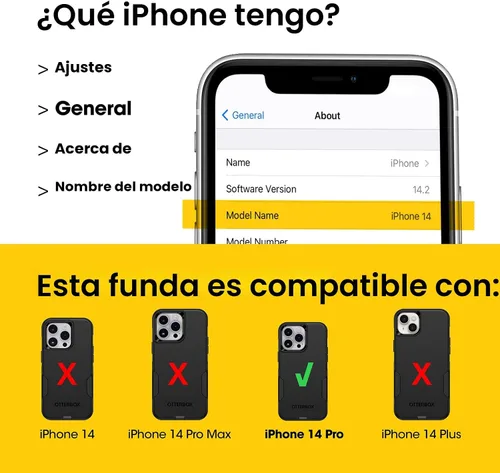 Vista 2 de OtterBox Funda para iPhone 14 Pro (solamente) de la serie Commuter, color negro, delgada y resistente, apta para bolsillo, con protección de puerto