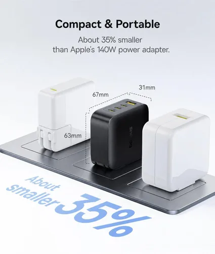 Vista 4 de Baseus PD3.1 140W Cargador USB C, Cargador Rápido PPS Tipo C, Bloque de Carga Rápida para MacBook Air/Pro, Pixelbook, iPad, iPhone Serie 17/16