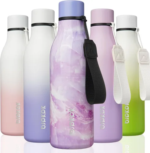 Vista 74 de BJPKPK Botellas de agua aisladas, botella de agua de metal de acero inoxidable de 12 onzas con correa, sin BPA a prueba de fugas, jarras, tazas