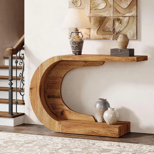 Vista 8 de Tribesigns Mesa consola moderna de mediados de siglo de 43.3 pulgadas para entrada, mesa de entrada de madera en forma de C para sala de estar, Negro