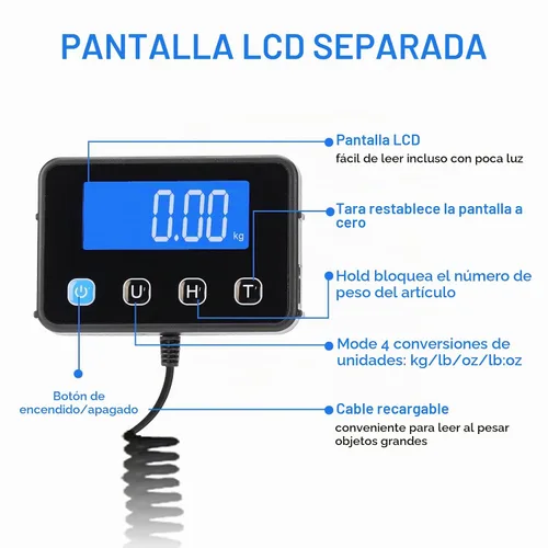 Vista 3 de Báscula de envío digital, 0.18 oz de alta precisión, 440 libras con funciones de sujeción y tara para paquetes/equipaje/hogar, superficie