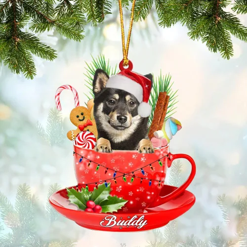 Vista 79 de Alaskan Malamute - Adorno de tetera de perro sentado en una tetera de Navidad, adorno de Navidad con nombre personalizado, adorno de automóvil