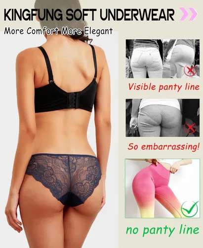 Vista 5 de Kingfung Ropa interior de encaje para mujer, braguitas de bikini transpirables hipster elásticas, paquete múltiple