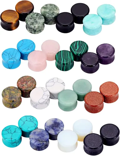 Vista 12 de Qmcandy - Juego de 6 pares / 16 pares de dilatadores para las orejas, de piedra mixta, expansores, conjunto de perforación corporal calibre 8G a 3/4