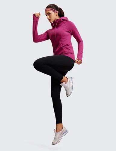 Vista 3 de CRZ YOGA - Sudadera con capucha de algodón para mujer, con cremallera completa, con agujeros para el pulgar