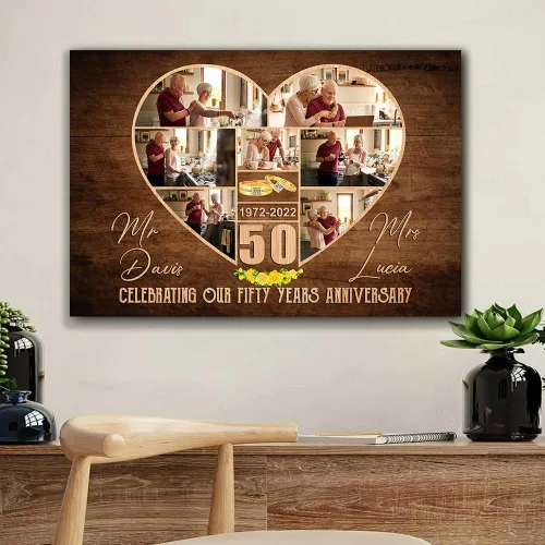 Vista 5 de Póster personalizado de lienzo de aniversario de boda, regalo personalizado, letrero de aniversario del año «Then and No», foto del 25 ° u otro