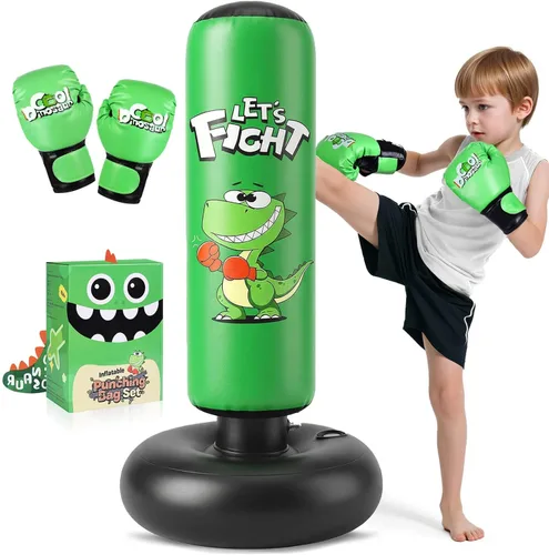 Vista 8 de Bolsa de boxeo inflable, bolsa de boxeo de 48" para niños con guantes de boxeo, juego de boxeo estable para karate, taekwondo, juguete de dinosaurio