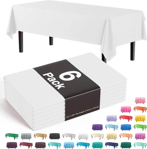 Vista 24 de Party Solids Paquete de 6 manteles de plástico prémium de 54 pulgadas x 108 pulgadas. Cubierta de mesa rectangular de plástico - Aqua