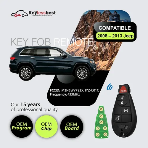 Vista 2 de Repuesto para Jeep Commander Grand Cherokee 2008 2009 2010 2011 2012 2013 Control remoto M3N5WY783X 5 botones 433MHz