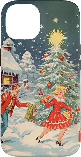 Vista 4 de iPhone 16 Vintage 1950s Nostalgia Christmas Snowflakes Christmas Tree Case