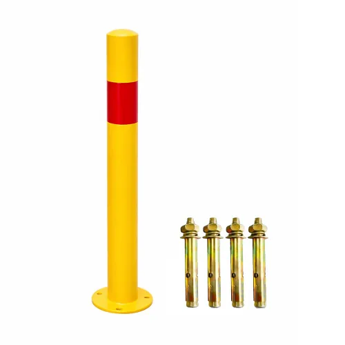 Vista 2 de Bolardo de Seguridad con Pernos de Anclaje - Poste de Barrera de Estacionamiento de 30" x 3" con Cinta Reflectante para Construcción y Áreas