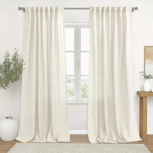 Vista 51 de Cortinas rústicas color beige tostado de 42 x 84 pulgadas de largo para sala de estar, juego de 2 paneles transparentes de lino natural, imitación