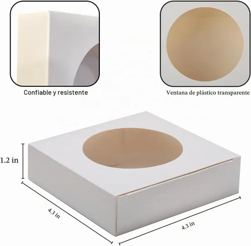 Vista 2 de Bssay 60 cajas pequeñas de embalaje de jabón de 4.3 x 4.3 x 1.2 pulgadas, cajas de papel cuadradas blancas con ventana redonda transparente