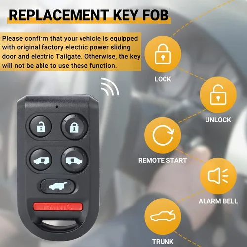 Vista 2 de Llavero de automóvil compatible con Odyssey 2005-2010, repuesto de llave de plástico negro con control remoto de entrada sin llave OUCG8D-399H-A