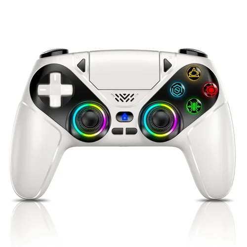 Vista 11 de Gamrombo Controlador inalámbrico LED para PS5, compatible con PS5 Pro/Slim/PC, doble vibración, función macro/turbo, conector de audio de 0.138 in