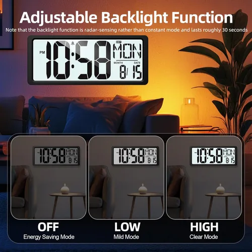 Vista 4 de XREXS - Reloj de pared digital grande, funciona con pilas y retroiluminación 15" LED Large Display Timer with Temperature Date Week Auto DST