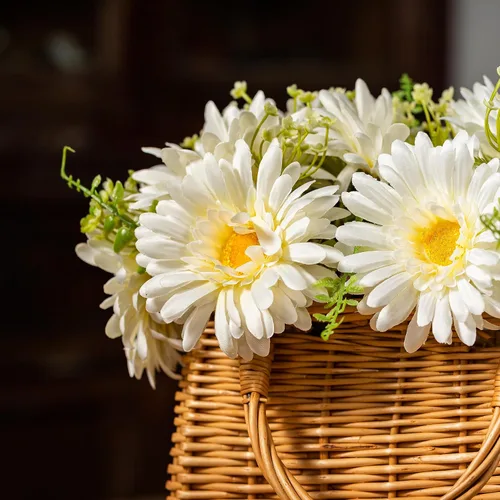 Vista 5 de TOPIA Ramo de margaritas de gerberas artificiales de seda blanca, 10 tallos que combinan con flores silvestres