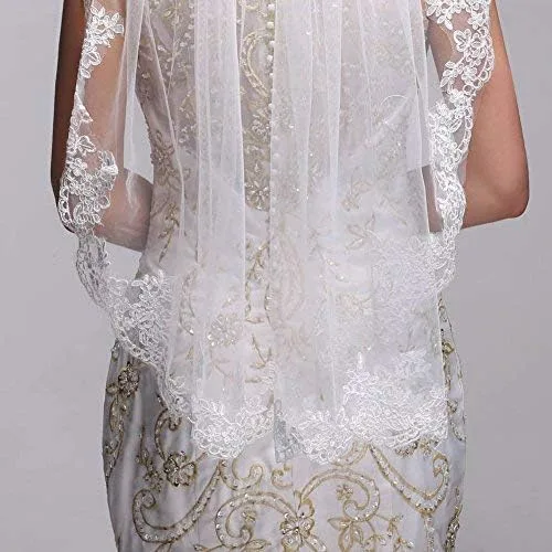 Vista 5 de GEORGE BRIDE Simple Elegent Lace Appliques Wedding Veil