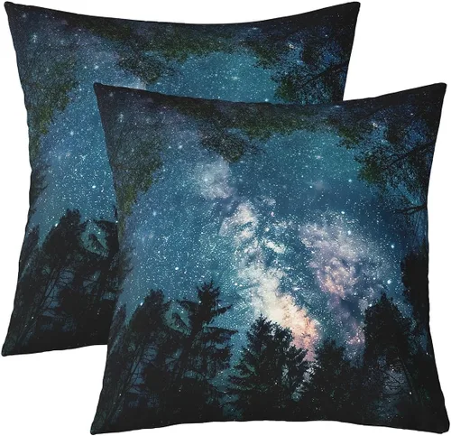 Vista 10 de Juego de 2 fundas de almohada de galaxia de 16 x 16 pulgadas, fundas de almohada decorativas suaves para espacio exterior impresas en 3D, fundas