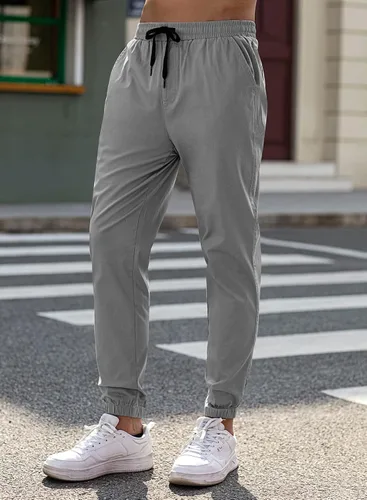 Vista 8 de JMIERR Pantalones cargo de sarga para hombre, estilo casual, de algodón, con cordón, clásicos, chinos, elásticos, pantalones de senderismo con 6