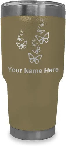 Vista 12 de LaserGram Vaso aislado al vacío de 20 onzas, mariposas, grabado personalizado incluido (negro)