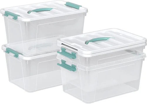 Vista 7 de Readsky Paquete de 4 cajas de plástico transparente de almacenamiento de 14 cuartos de galón con tapa y asa, organizadores apilables para el hogar