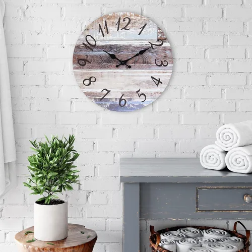 Vista 7 de Stonebriar - Reloj de pared de madera rústica, funciona con pilas, decoración de pared clásica de granja para la cocina, sala, dormitorio u oficina