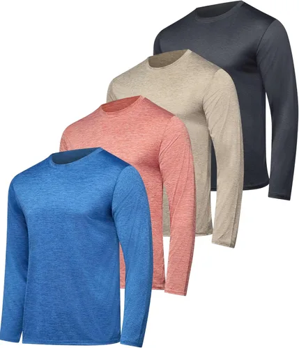 Vista 34 de Real Essentials Paquete de 4 unidades: camiseta de manga larga para hombre Dry Fit, disipa la humedad, protección solar FPU 50+ contra rayos